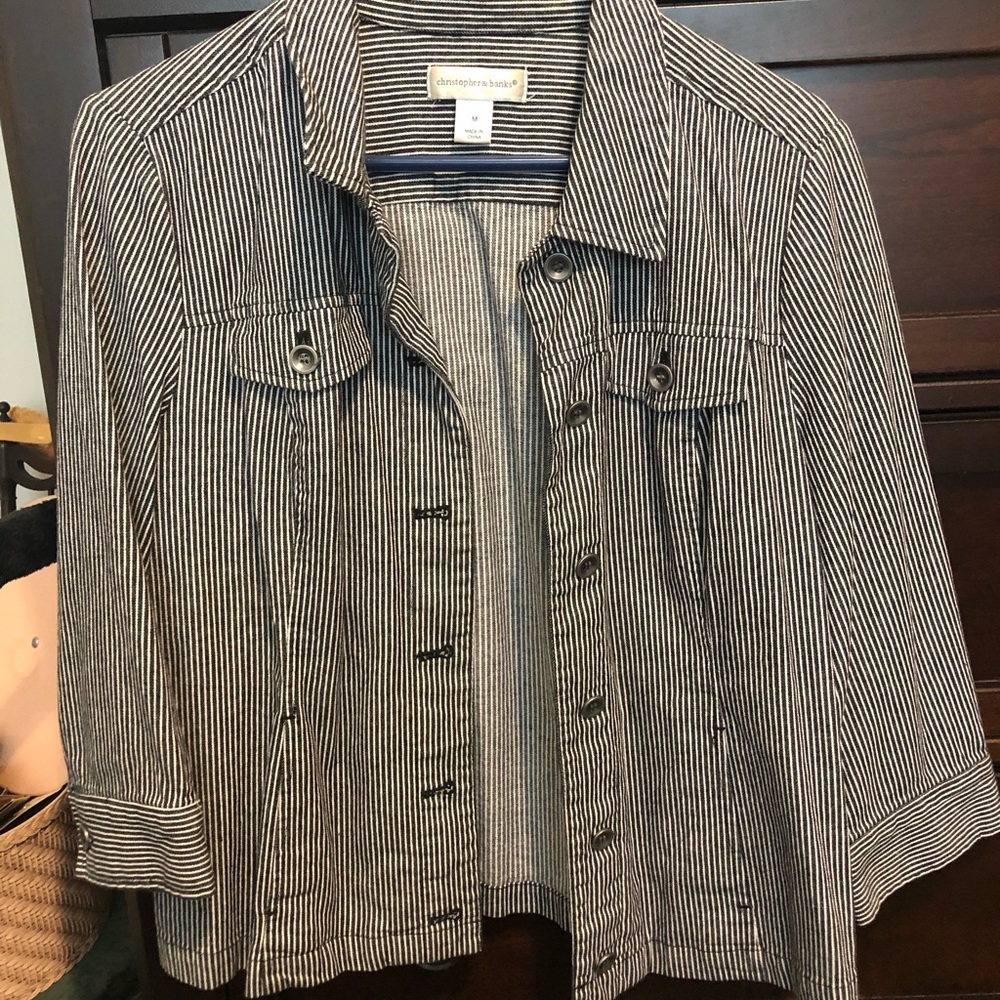 Grey and white striped fall jacket